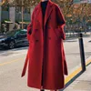 Manteau en laine rouge Version coréenne mi-longue pour femmes de l'automne et de l'hiver sur le genou Manteau en laine à tempérament ample 211110