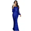 Casual Dresses Sexy V Neck Mermaid Party Dress Long Formal Partywear Mante Female Sleeve Shine Solid Slim Woman Maxi257T