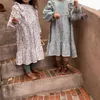 2021 herbst Neue Koreanische Stil Baby Mädchen Floral Bedruckte Kleid Rüschen Kleinkinder Kinder Prinzessin Kleider Kinder Robe G1129