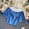 Blouses Femmes Chemises 2021 Été Corée Mode Femmes Casual Doux Court Col En V Manches Bouffantes Blouse Anr Top Blusas Femininas Elegante H737