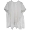 Tillbaka Hollowed-out Lace Patchwork Short-Sleeved O Neck T-shirt Kvinnor Sommarstil Doll Top 210615