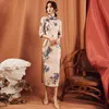 Traditional Chinese Women Flower Cheongsam Vintage Print Split Evening Party Dress Sexy Ladies Robe Gown Elegant Qipao Vestidos Et244a