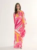 カジュアルドレス2022夏のファッションデザイナールーズロングドレスプラスサイズの女性バットウィングスリーブプリントエレガントなシフォンマキシ