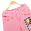 Vintage Pink Womens Jeans Pants Mid-waist Sun Star Pattern Young Girl Denim Trousers Summer Autumn Female Cute Cartoon 210922