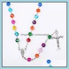 Pendant Necklaces & Pendants Jewelry Religious Catholic Rainbow Rosary Long Jesus Cross 8Mm Bead Chains For Women Men S Fashion Christian Dr