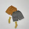 Bebek Yaz Takım Elbise Erkek Ve Kız Bebek Karikatür Kısa Kollu Üst + Ekose Şort İki Takım Kız Giyim Seti 210515