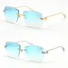2021 Verkauf von Damen- oder Herren-Metall-Sonnenbrillen, groß, quadratisch, randlos, Herren-Sonnenbrille, Designer-Pilot Adumbral, 18 Karat Gold, Diamantschliff, Linsenstärke 3 320C
