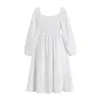 Dot Print Vintage Kleid Hohe Taille Schlank Falten Design Quadrat Kragen Koreanische Elegante Klassische Kleider Langarm Vestidos Mujer 210515