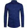 Men's Hipster Mandarin Collar Dress Shirts Brand Slim Fit Long Sleeve Chemise Casual Work Busienss Shirt Male White 2XL 210708