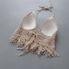 Femme Crop Tops Summer Beach Crochet Camis Mujeres Sexy Tassles Halter Camis Lady Holiday Seaside Crochet Bikini 210401