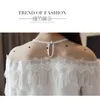 Spring off shoulder layered Shirt Stitching chiffon long sleeve Women Top sexy black white women blouse shirt 85H3 210420