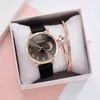 Women Watch Moon Numbers Dial Bracelet Watches Set Ladies Leather Band Quartz Wristwatch Female Clock Relogio Mujer Hot