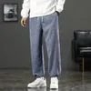 Calças masculinas 2021 Homem Casual Gravata perna Lédea Corduroy Cor Sólida Correia Calças Quentes Coreanas Streetwear 6