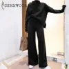 Genyayoo Winter Tracksuit 2 peças de calça ternos para mulheres malha manga longa Dois set top e calças terno outwear coreano 210930