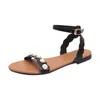 Sandali piatti Donne Fibbie perla Caviglia Floral con Summer Open Toe Shoes Walking Sandalias Plataformma Muje