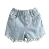 Summer Fashion 3-6 8 10 12 Years Toddler Children Hole Pearl Edge Elastic Waist Kids Baby Denim Jeans Shorts For Girls 210701