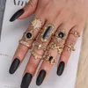 Bohemian Water Drop Flower Sunflower Moon Sun Ring Hollow Carved Crystal Ring Set Fashion New Jewelry for Women Gifts