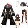 Gane Genshin Impact Hutao Cosplay Kostüm Uniform Perücke Hut Ringe Requisiten Anime Cosplay Hu Tao Halloween Party Rollenspiel Zubehör Y0903