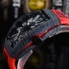 P Quality Quartz Movement Men Watches Carbon Fiber Case Sport Wristwatch Rubber Strap Waterproof Watch Date2867