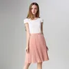 Solid Pleated Skirts For Women Summer New Korean Style Knee Length High Waist School Sun Skirt Chiffon Women's Mini Skirt 210415