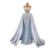 Bleu ciel clair 2022 sirène robes de bal avec train détachable dentelle appliques perles tenue de soirée formelle robes de soirée185j