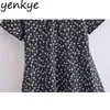 Summer Women Vintage Daisy Print Dress Short Sleeve V Neck Robe Femme A-line Mini Casual Sundress Clothes 210430