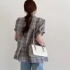 [Ewq] 2021 verão moda temperamento elegante retro xadrez lapela um botão solto casual de mangas curtas terno mulheres jaqueta 16f1080 x0721