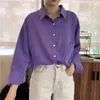 Stylish Purple Clean Women Fashion Loose Brief Solid Office Ladies Simple Pockets Fresh Chic All Match Shirts 210421