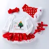 Noel Set Çocuklar Bebek Noel Suits Kızlar Moda Kar Tanesi Uzun Kollu Romper Elbise 4-piece-set Rahat Süveter Tracksutis
