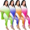 Casual Two Piece Byxor Set Kvinnor Rosa Lounge Wear Oversize T Shirt Top Long Pants Set Tie Dye Sommar 2 Piece Outfits för Kvinnor X0428