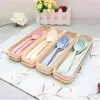 4 Sets Portable Wheat Straw Cutlery Spoon Chopsticks Fork Tableware set Daily Use Reusable Eco-Friendly BPA Free Utensils for Kids Adult Travel Picnic Camping