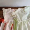 Bebek Kız Pamuk Keten Ince Sevimli Elbise Kore Tarzı Kolsuz Günlük Elbiseler 210508