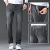 Mäns Jeans 2022 Blå Anti-stöld Zipper Pocket Man Midvik Lossa Straight Softener Smart Casual Office Four Seasons