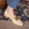 Women Flat Dress Shoes Cowhide Metal Buckle Ladies Leather Mules Lazy Shallow Round Toe Low Heel Casual Large Size 41 42 43 44