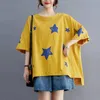 Damska koszulka Oversized Women Cotton Casual Koszulki Przyjazd 2021 Lato Prosty Styl Star Drukuj Luźne Wygodne Koszulki Topy S4003