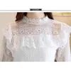 Lace top Spring Korean Fashion Hollow Long Sleeve White shirt Female Ruffled Plus Velvet blouse Shirts 809E 210420