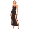 Sommar 202 Kvinnors Svart Röd Bodycon Jumpsuit Sexig Ärmlös Stropplös Backless High Split Club Bana Party 210527