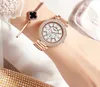 Bracelet en acier inoxydable Lignt Luxe Élégant Femmes Montres Moment Parfait Plein Diamant Cadran Rond Quartz Or Rose Montre-Bracelet WLIS254v