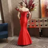 Aso Ebi Arabische avondjurken Sheer Neck Lace Red Luxe Sexy Beaded Prom Dresses Mermaid Formal Party Second Reception Towns