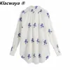 Kvinnor Vintage Pocket Patch Floral Broderi Casual Smock Blouse Office Lady Breasted T Shirts Chic Blusas Tops 210521