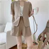 Korean Solid Two Piece Sets Outfits Women One-button Short Sleeve Blazer + Shorts Suits Fashion Simple Casual 2 Pcs 210513