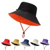 여성 패션 큰 가장자리 단색 양면 태양 어부 모자 남자 코튼 통기성 야외 여행 양동이 모자