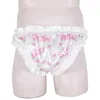 Perizomi da uomo Mens Sissy Lingerie Gay Mutandine da uomo Super Frilly Ruffled Jockstraps Mutandine a taglio alto Bloomers Slip Biancheria intima sexy