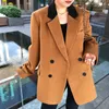 Contrast Color Balzer Women's Spring Lapel British Style Brown Yellow With Black Collar Woolen Suit Coat 5A761 210427