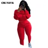 CM.Yaya ActiveWear Lucky Label Broderi Ribbed Kvinnors Set Sweater Toppar Legging Pant TrackSuit Fitness Två Piece Outfits 211105