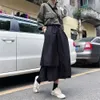 Einfarbig unregelmäßige hohe Taille Faltenrock Frauen japanischen Stil weiß schwarz langen Rock Sommer Wild Cargo Rock Streetwear 210619