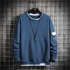 Mens Casual Sweatshirts Heren Fake Twee Stukken Hoodie Herfst Streetwear Multi Color O-hals Mode Harajuku Mannelijke Sweatshirt 211014