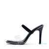 Fashion-2021 new beads character with transparent fish mouth black stiletto high heel women's sandals back empty shoes