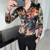 Leaf Print Shirt Fashion Designer Flower Luxury Royal Men Tuxedo Camisas Club Clothing Long Sleeve Slim Casual Wear2725