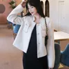Jaqueta de tweed branco coreano de alta qualidade casaco de lã feminino outono inverno casacos de seios simples feminino fino 210514